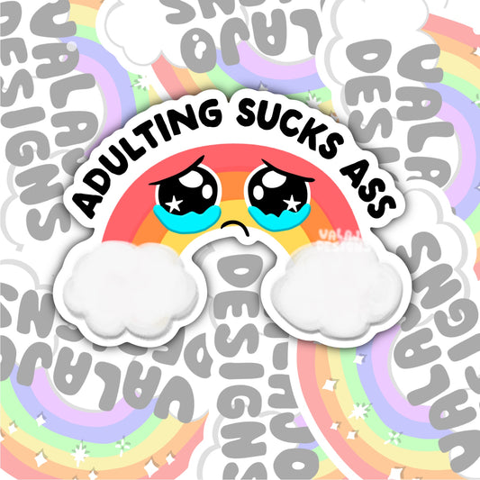 Adulting Sucks Ass, Funny Waterproof Sticker, Water Bottle Sticker, Kindle Sticker, Laptop Sticker