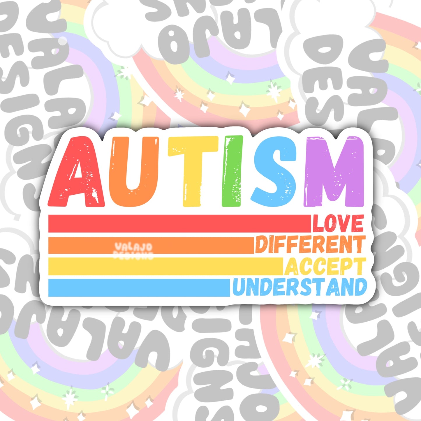 Autism Support, Love, Accept, Understand, Waterproof Sticker, Water Bottle Sticker, Kindle Sticker, Laptop Sticker
