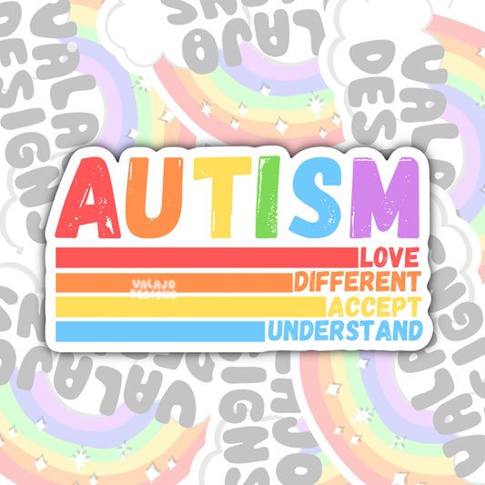 Autism Support, Love, Accept, Understand, Waterproof Sticker, Water Bottle Sticker, Kindle Sticker, Laptop Sticker