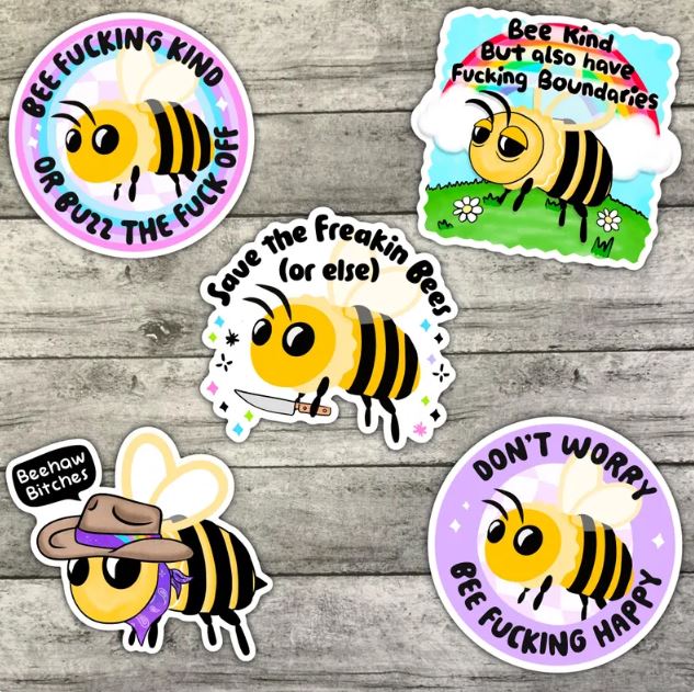 Bee Sticker Pack, Funny Sarcastic Waterproof Sticker, Water Bottle Sticker, Kindle Sticker, Laptop Sticker