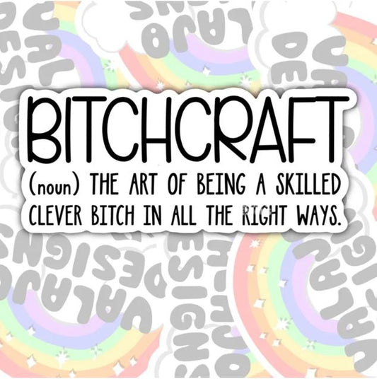 Bitchcraft, Funny Waterproof Sticker, Offensive Water Bottle Sticker, Sarcastic Kindle Sticker, Laptop Sticker