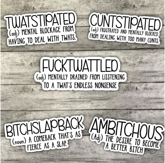 Bitchy Vocabulary Sticker Pack, Waterproof Sticker, Water Bottle Sticker, Kindle Sticker, Laptop Sticker