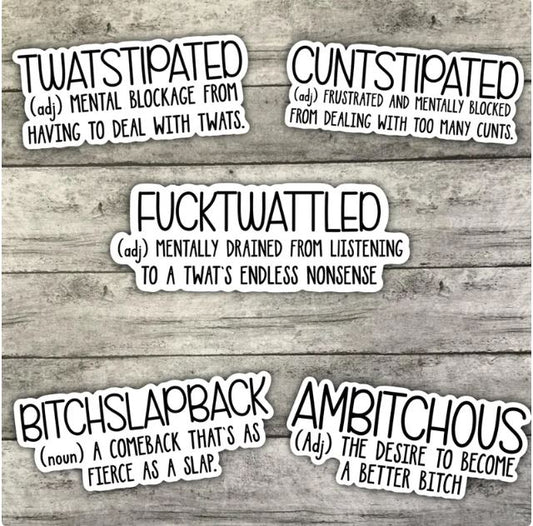 Bitchy Vocabulary Sticker Pack, Waterproof Sticker, Water Bottle Sticker, Kindle Sticker, Laptop Sticker