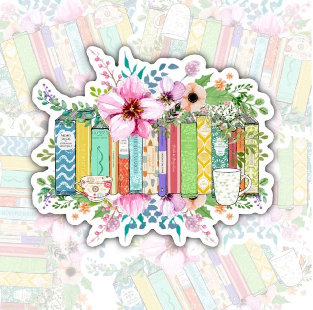 Pretty Flowery Book Collection, Book-ish Waterproof Sticker, Water Bottle Sticker, Kindle Sticker, Laptop Sticker