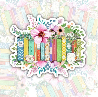 Pretty Flowery Book Collection, Book-ish Waterproof Sticker, Water Bottle Sticker, Kindle Sticker, Laptop Sticker
