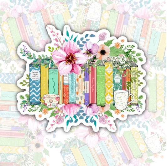 Pretty Flowery Book Collection, Book-ish Waterproof Sticker, Water Bottle Sticker, Kindle Sticker, Laptop Sticker