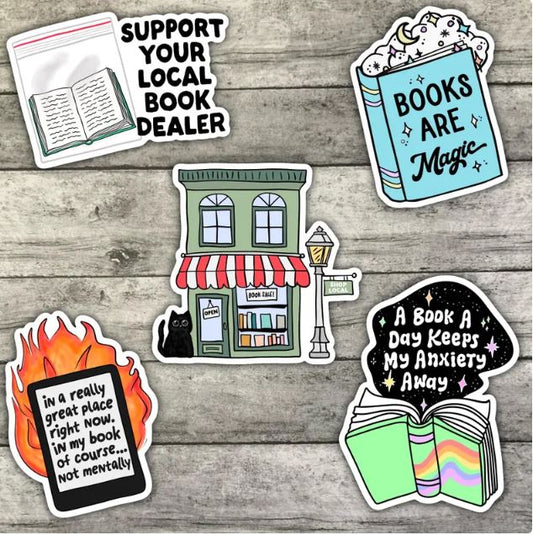 Bookish Sticker Pack, Support Your Library, Book Lovers Waterproof Sticker, Water Bottle Sticker, Kindle Sticker, Laptop Sticker