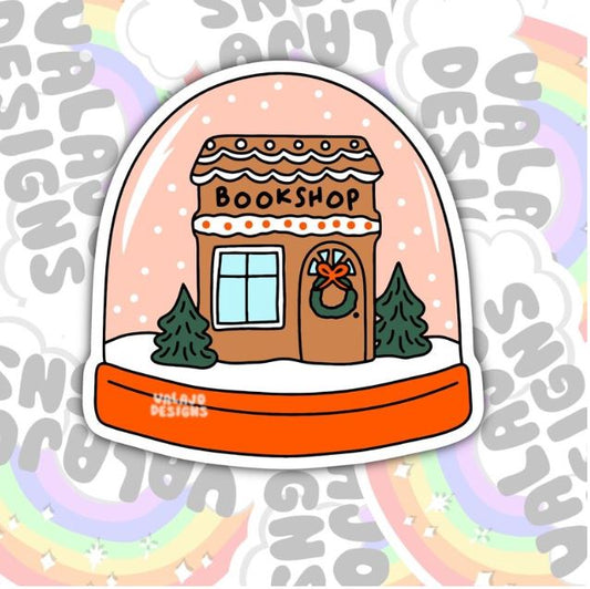 Bookshop Snow Globe, Waterproof Sticker, Water Bottle Sticker, Kindle Sticker, Laptop Sticker