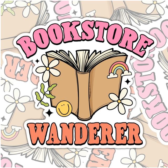 Book Store Wanderer, Book-ish Waterproof Sticker, Water Bottle Sticker, Kindle Sticker, Laptop Sticker