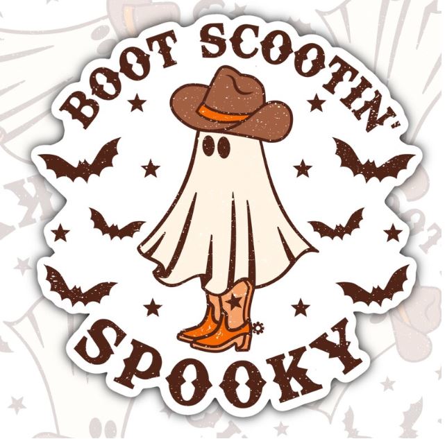 Boot Scootin' Spooky, Halloween Waterproof Sticker, Water Bottle Sticker, Kindle Sticker, Laptop Sticker
