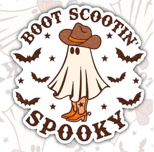 Boot Scootin' Spooky, Halloween Waterproof Sticker, Water Bottle Sticker, Kindle Sticker, Laptop Sticker
