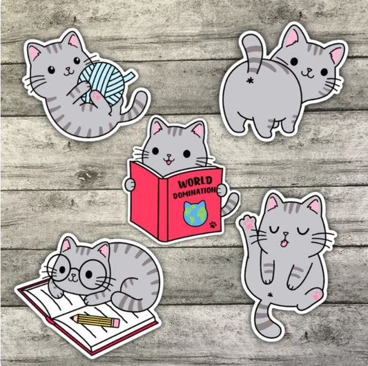 Cute Cat Sticker Pack, Crazy Cat Lady, Cat Lovers Waterproof Sticker, Water Bottle Sticker, Kindle Sticker, Laptop Sticker