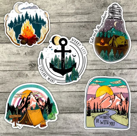 Camping Life Sticker Pack, Waterproof Sticker, Water Bottle Sticker, Kindle Sticker, Laptop Sticker