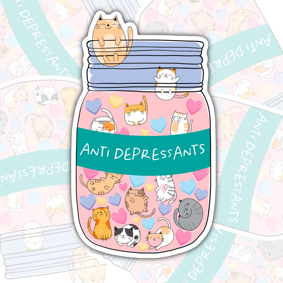 Cat Anti-Depressants, Mental Health Waterproof Sticker, Water Bottle Sticker, Kindle Sticker, Laptop Sticker
