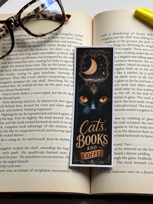 Cats, Books And Coffee, Handmade Bookmark for Books And Journals