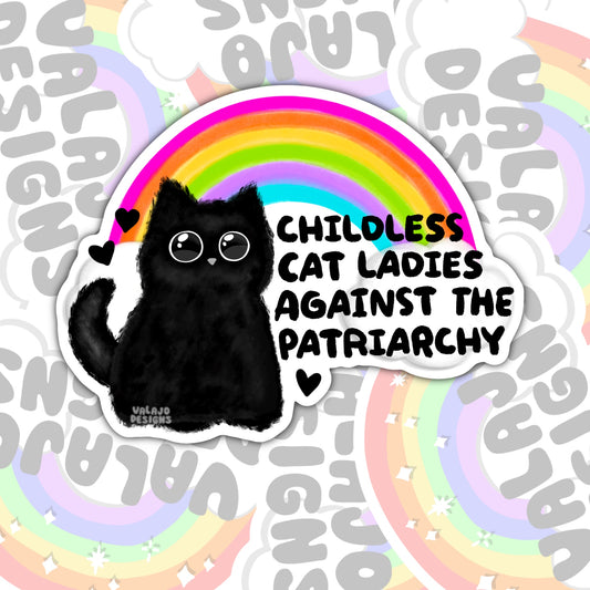 Childless Cat Ladies Against The Patriarchy, Waterproof Sticker, Water Bottle Sticker, Kindle Sticker, Laptop Sticker, Social Justice Stickers