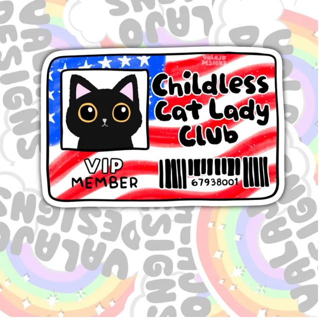 Childless Cat Lady Club, Waterproof Sticker, Water Bottle Sticker, Kindle Sticker, Laptop Sticker, Social Justice Stickers