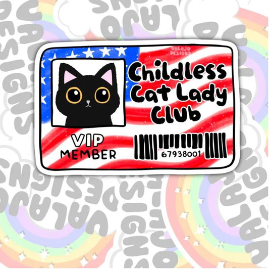 Childless Cat Lady Club, Waterproof Sticker, Water Bottle Sticker, Kindle Sticker, Laptop Sticker, Social Justice Stickers