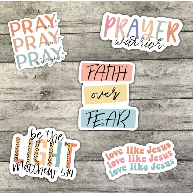 Prayer Warrior Christian Sticker Pack, Waterproof Sticker, Water Bottle Sticker, Kindle Sticker, Laptop Sticker