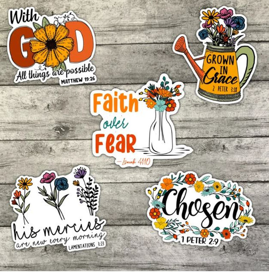 Faith Over Fear Christian Sticker Pack, Waterproof Sticker, Water Bottle Sticker, Kindle Sticker, Laptop Sticker
