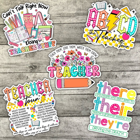 Colorful Teacher Sticker Pack, Teacher Life, Teacher Gifts, Waterproof Sticker, Water Bottle Sticker, Kindle Sticker, Laptop Sticker