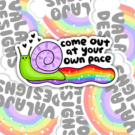 Come Out At Your Own Pace, Waterproof Sticker, Water Bottle Sticker, Kindle Sticker, Laptop Sticker, Pride Support, LGBTQ+ Stickers, Social Justice Stickers