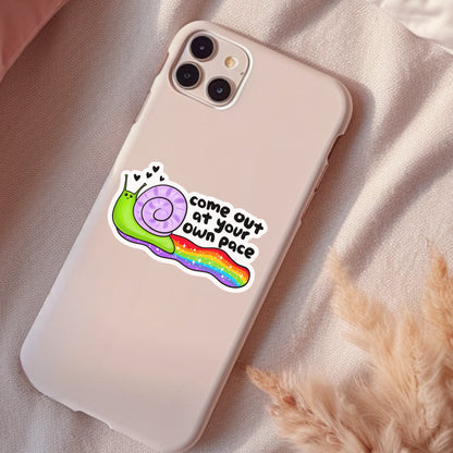 Come Out At Your Own Pace, Waterproof Sticker, Water Bottle Sticker, Kindle Sticker, Laptop Sticker, Pride Support, LGBTQ+ Stickers, Social Justice Stickers