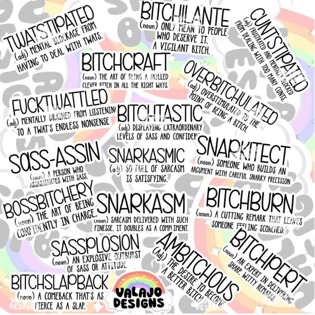 The Complete Collection Of Bitch Vocabulary, Sticker Pack, Waterproof Stickers, Water Bottle Sticker, Kindle Sticker, Laptop Sticker
