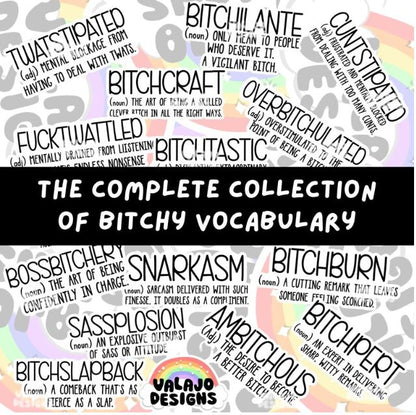 The Complete Collection Of Bitch Vocabulary, Sticker Pack, Waterproof Stickers, Water Bottle Sticker, Kindle Sticker, Laptop Sticker