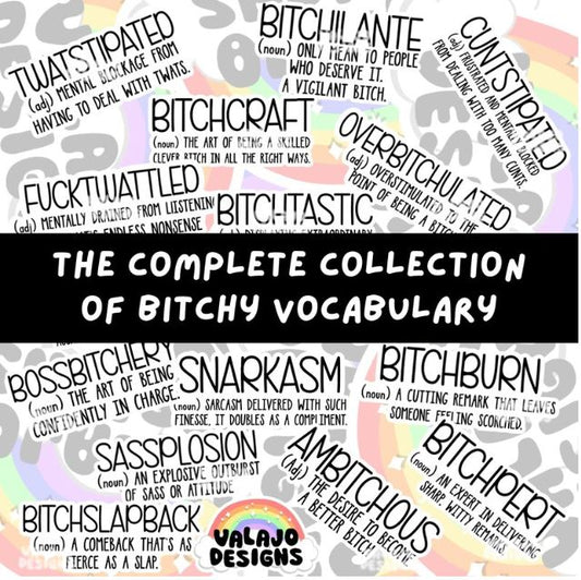 The Complete Collection Of Bitch Vocabulary, Sticker Pack, Waterproof Stickers, Water Bottle Sticker, Kindle Sticker, Laptop Sticker