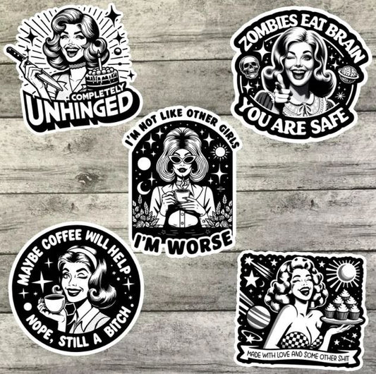 Completely Unhinged, Funny Sarcastic Offensive Sticker Pack, Waterproof Sticker, Water Bottle Sticker, Kindle Sticker, Laptop Sticker