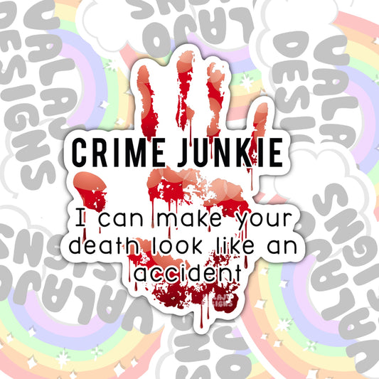 Crime Junkie, Waterproof Sticker, Water Bottle Sticker, Kindle Sticker, Laptop Sticker, Crime Addict Stickers