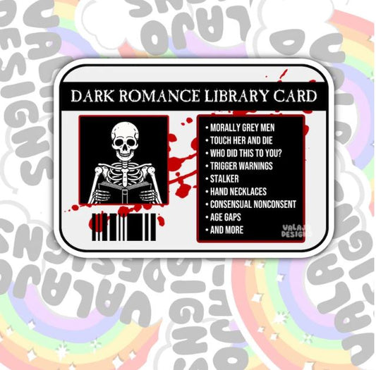 Dark Romance Library Card, Smut Lovers Waterproof Sticker, Water Bottle Sticker, Kindle Sticker, Laptop Sticker
