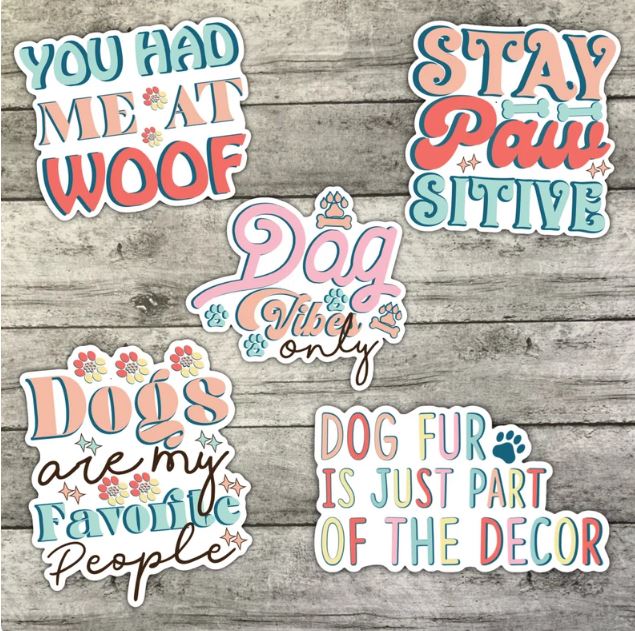 Dog Lovers Sticker Pack, Dog Vibes Only, Waterproof Stickers, Water Bottle Sticker, Kindle Sticker, Laptop Sticker