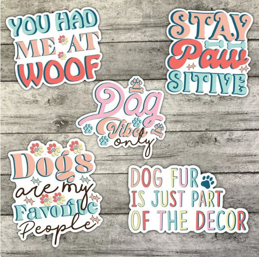 Dog Lovers Sticker Pack, Dog Vibes Only, Waterproof Stickers, Water Bottle Sticker, Kindle Sticker, Laptop Sticker