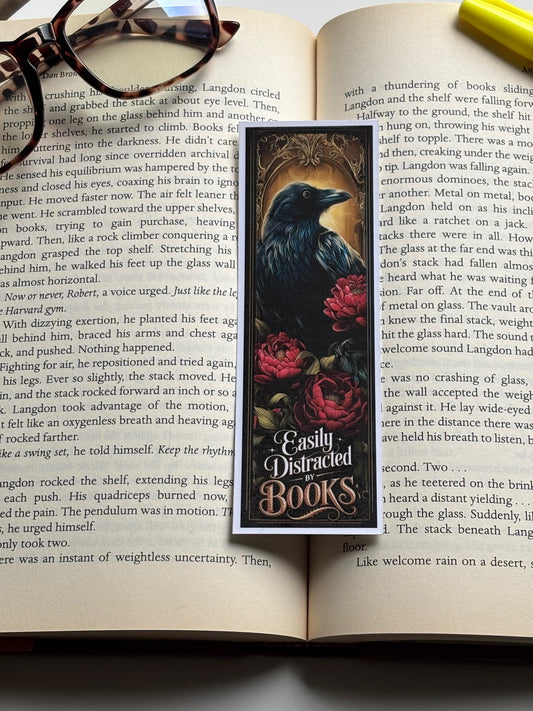 Easily Distracted By Books, Handmade Bookmark for Books And Journals