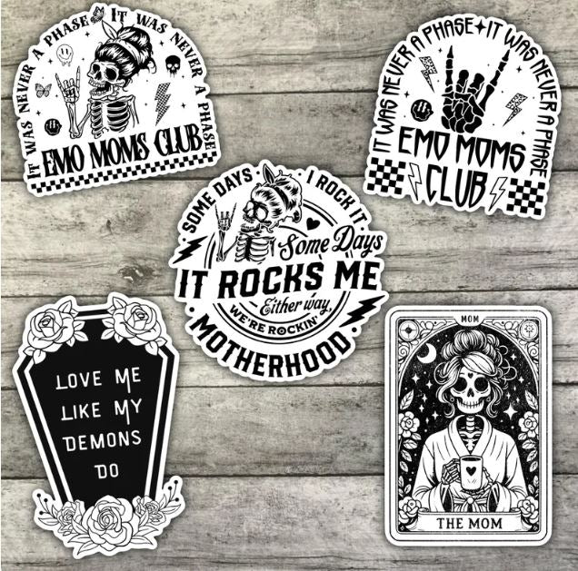 Emo Mom Sticker Pack, Waterproof Stickers, Water Bottle Sticker, Kindle Sticker, Laptop Sticker