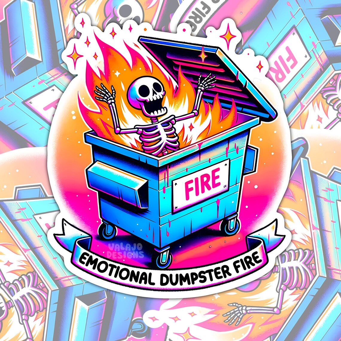 Emotional Dumpster Fire, Waterproof Sticker, Mental Health Water Bottle Sticker, Kindle Sticker, Laptop Sticker