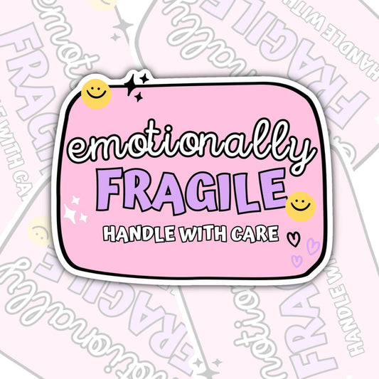 Emotionally Fragile, Handle With Care, Waterproof Sticker, Mental Health Water Bottle Sticker, Kindle Sticker, Laptop Sticker