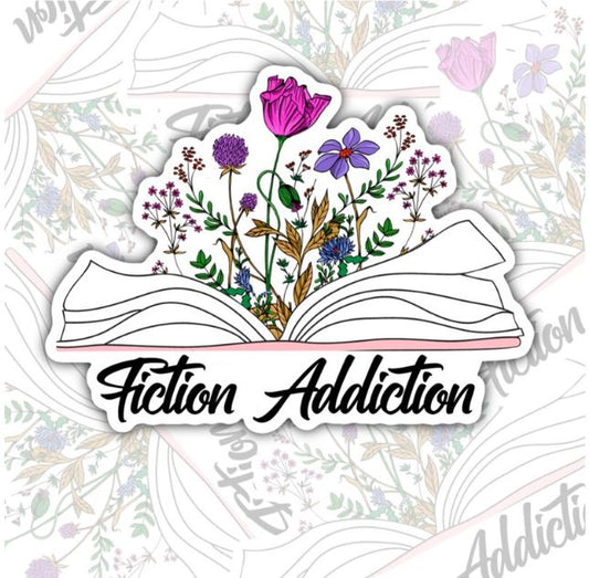 Fiction Addiction, Book Lover Gifts, Book-ish Waterproof Sticker, Water Bottle Sticker, Kindle Sticker, Laptop Sticker