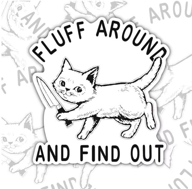 Fluff Around And Find Out, Funny Waterproof Sticker, Sarcastic Water Bottle Sticker, Kindle Sticker, Laptop Sticker