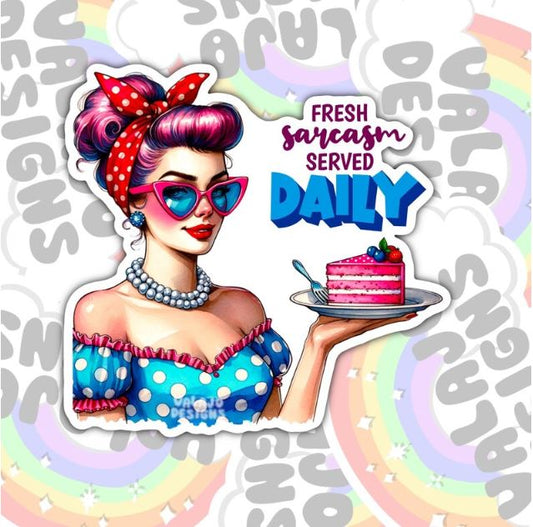 Fresh Sarcasm Served Daily, Funny Waterproof Sticker, Sarcastic Water Bottle Sticker, Kindle Sticker, Laptop Sticker