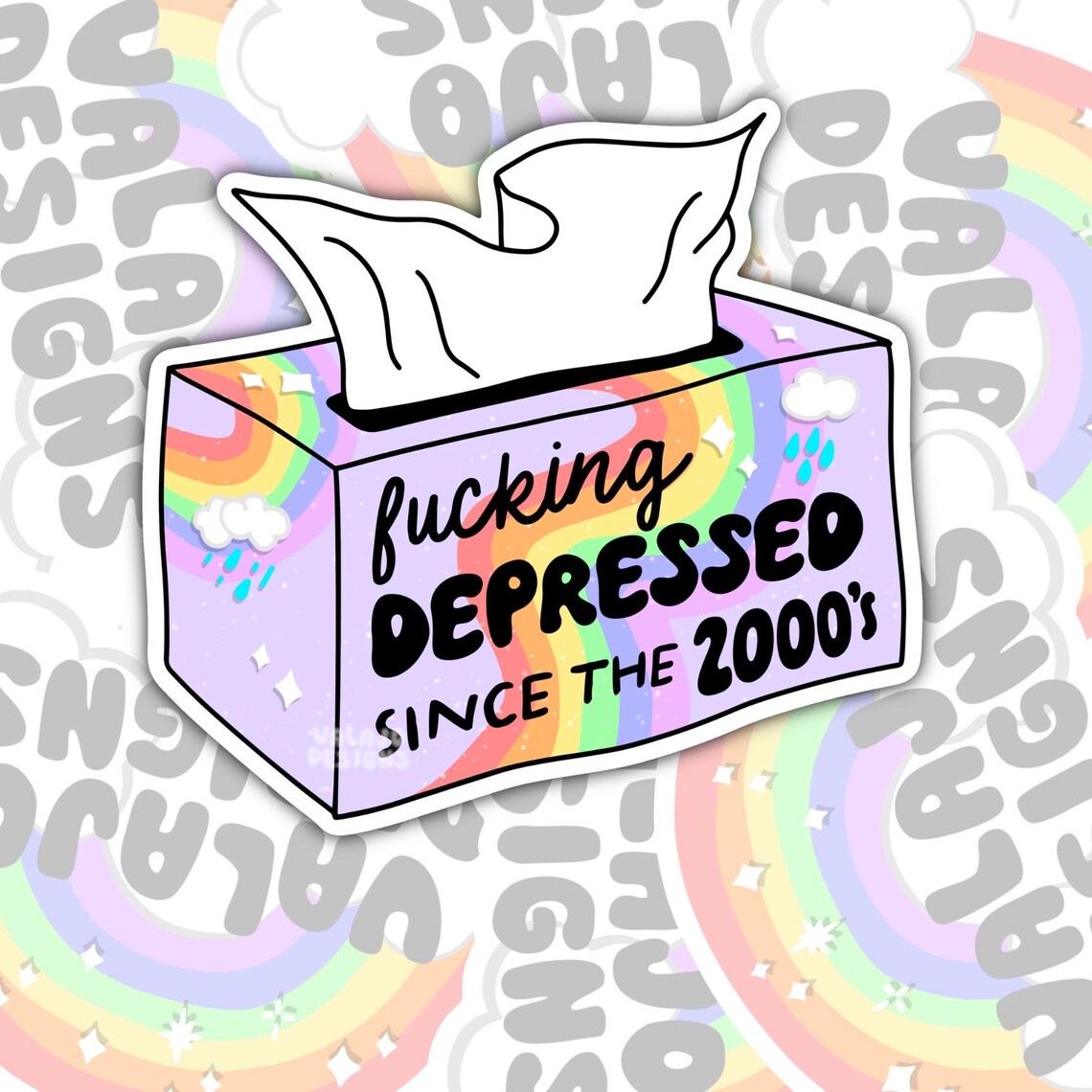 Depressed Since The 2000's, Funny Waterproof Sticker, Mental Health Water Bottle Sticker, Kindle Sticker, Laptop Sticker