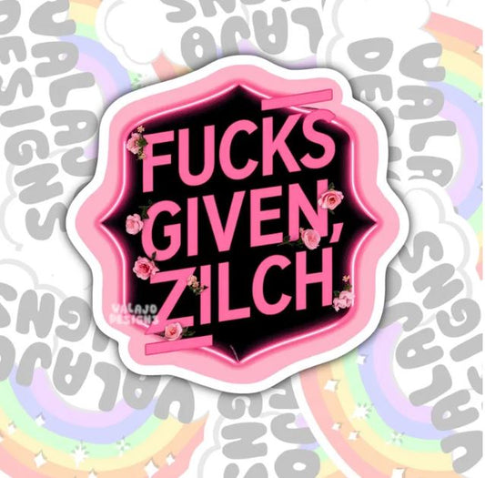 Fucks Given Zilch Funny Waterproof Sticker, Offensive Water Bottle Sticker, Sarcastic Kindle Sticker, Laptop Sticker