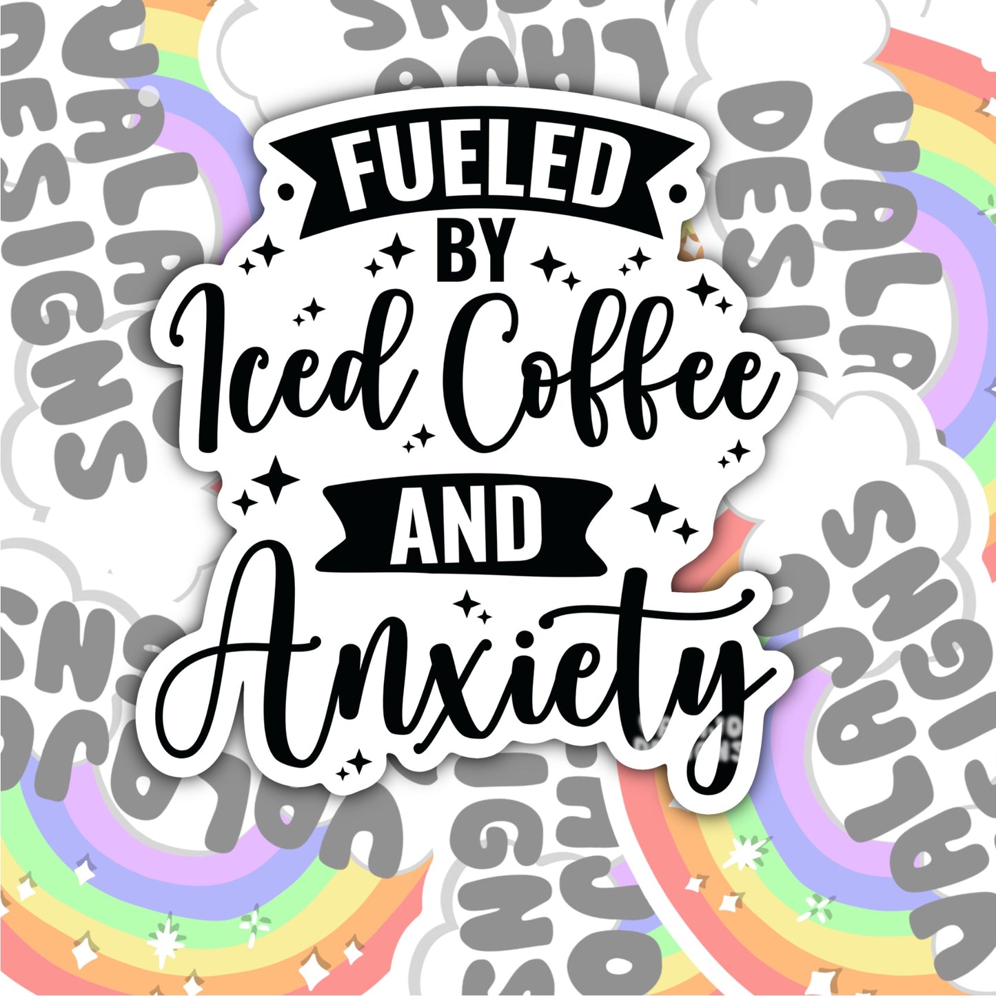 Fueled By Coffee And Anxiety, Funny Waterproof Sticker, Sarcastic Water Bottle Sticker, Kindle Sticker, Laptop Sticker