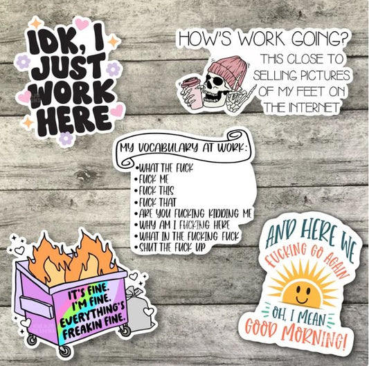 Funny Offensive Work Related Sticker Pack, Waterproof Stickers, Water Bottle Sticker, Kindle Sticker, Laptop Sticker