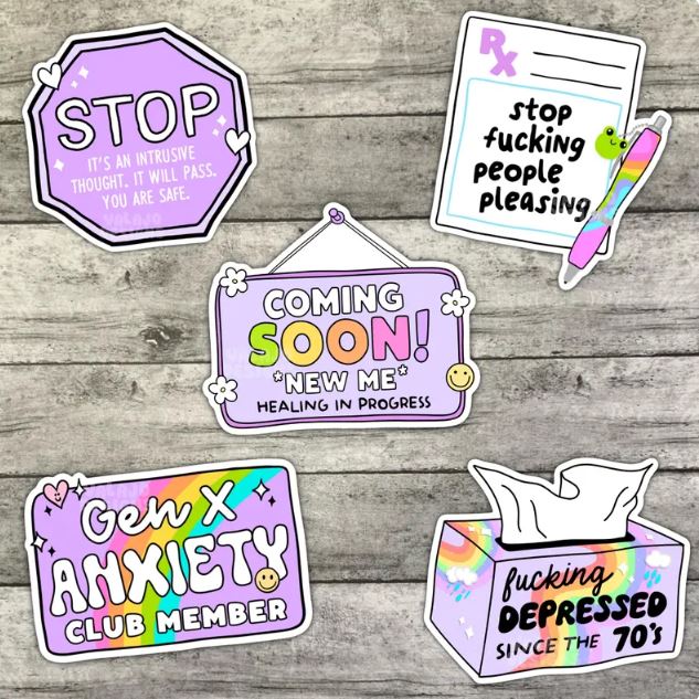 Depressed Since The 2000's Sticker Pack, Funny Sarcastic Waterproof Stickers, Water Bottle Sticker, Kindle Sticker, Laptop Sticker