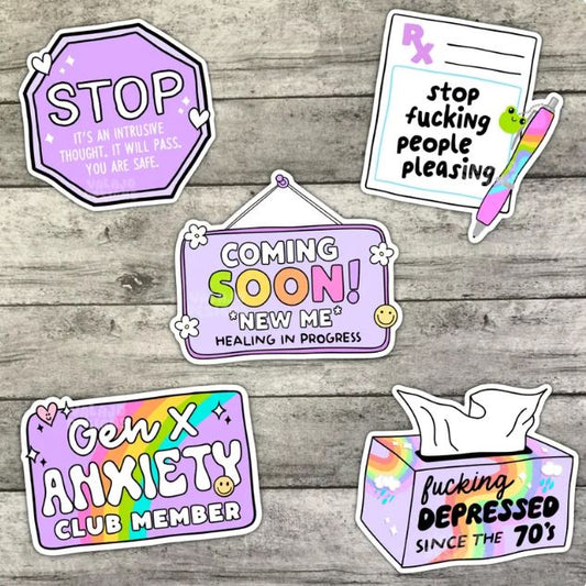 Depressed Since The 2000's Sticker Pack, Funny Sarcastic Waterproof Stickers, Water Bottle Sticker, Kindle Sticker, Laptop Sticker