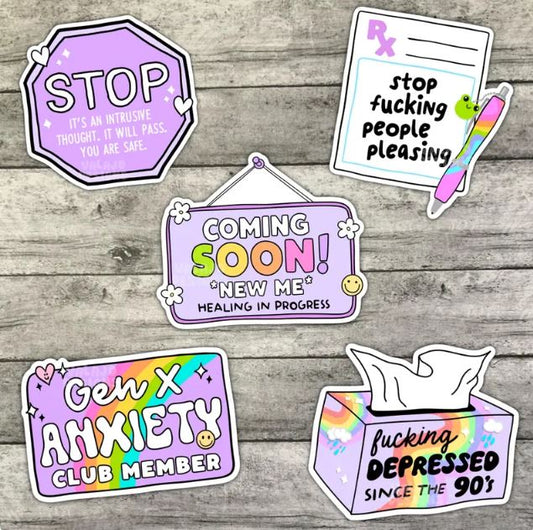 Depressed Since The 90's Sticker Pack, Funny Sarcastic Waterproof Stickers, Water Bottle Sticker, Kindle Sticker, Laptop Sticker