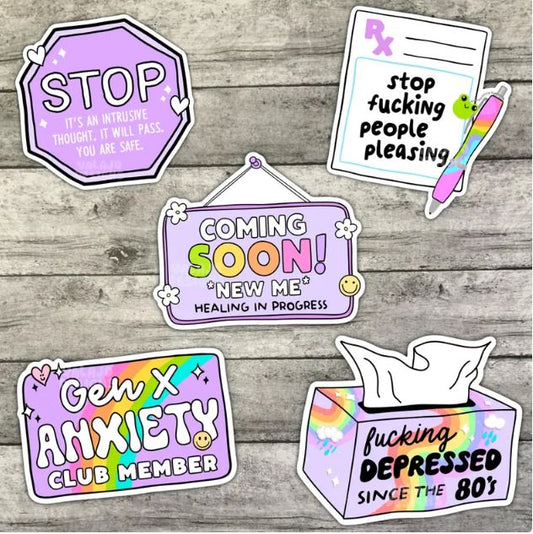 Depressed Since The 80's Sticker Pack, Funny Sarcastic Waterproof Stickers, Water Bottle Sticker, Kindle Sticker, Laptop Sticker